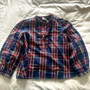 Girls blue plaid holiday top - excellent condition
